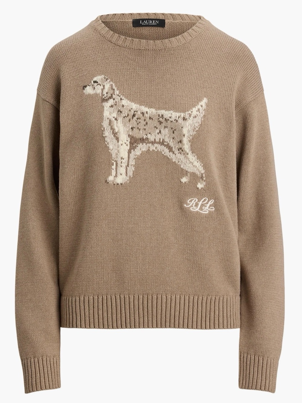 Polo by Ralph Lauren Taupe Dog Intarsia Crewneck Sweater - Picture 4 of 5